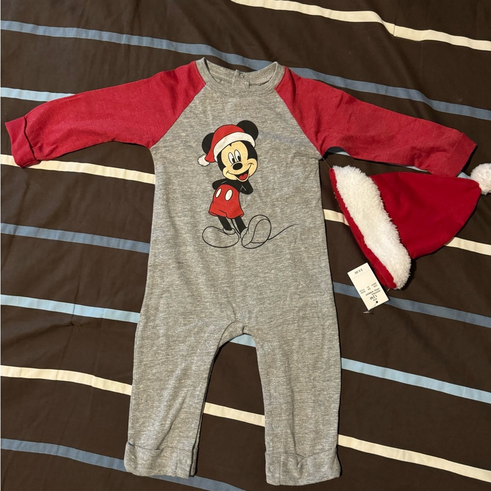 Disney Baby Mickey Mouse Christmas onesie with Santa hat - 12 months